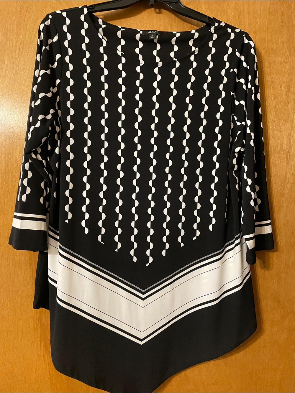 Alfani Black and White Geometric Drop-Hem Blouse